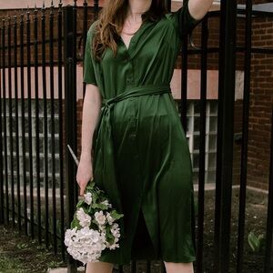 Silk Green Button Up Dress